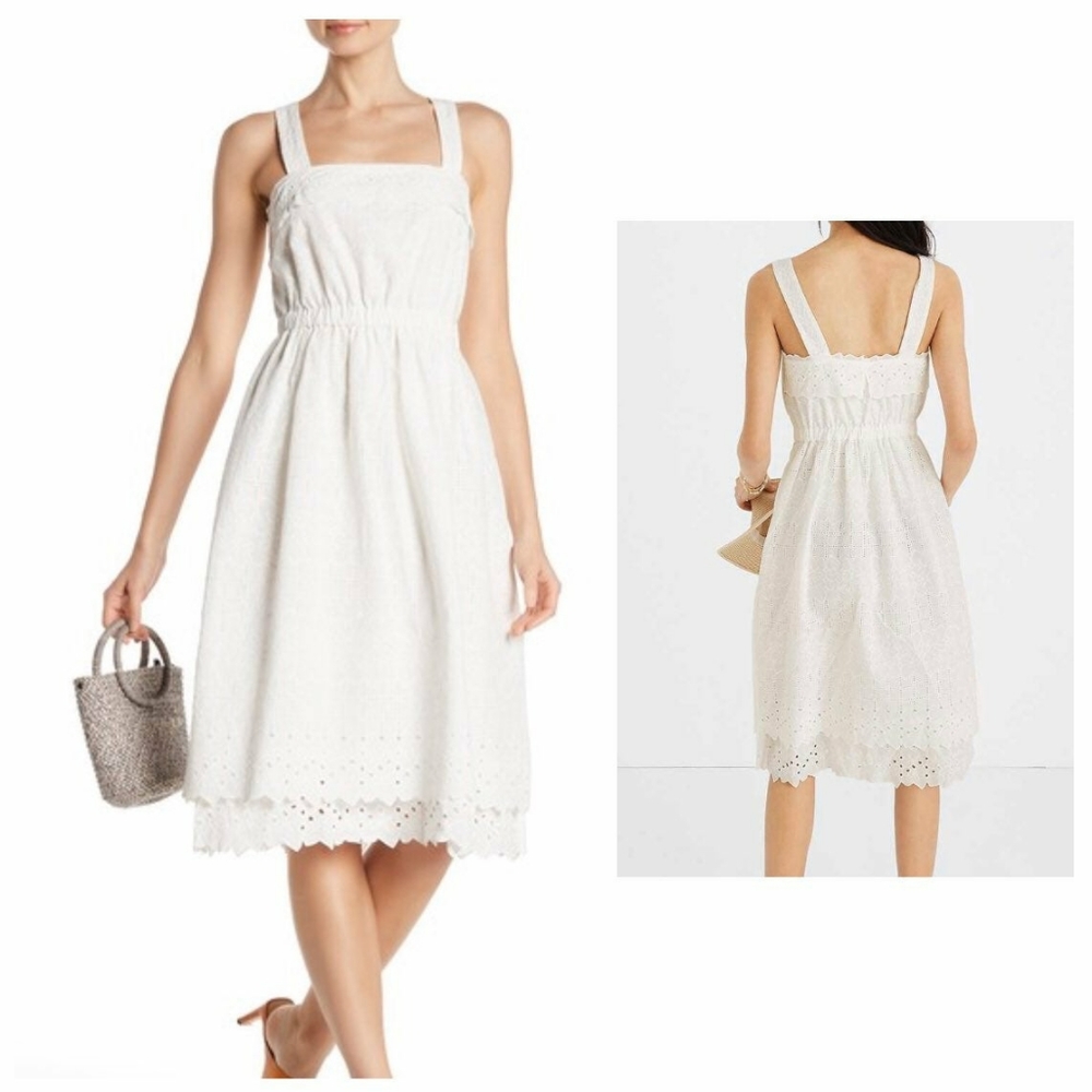 Madewell White Eyelit Tiered Midi Summer Dress